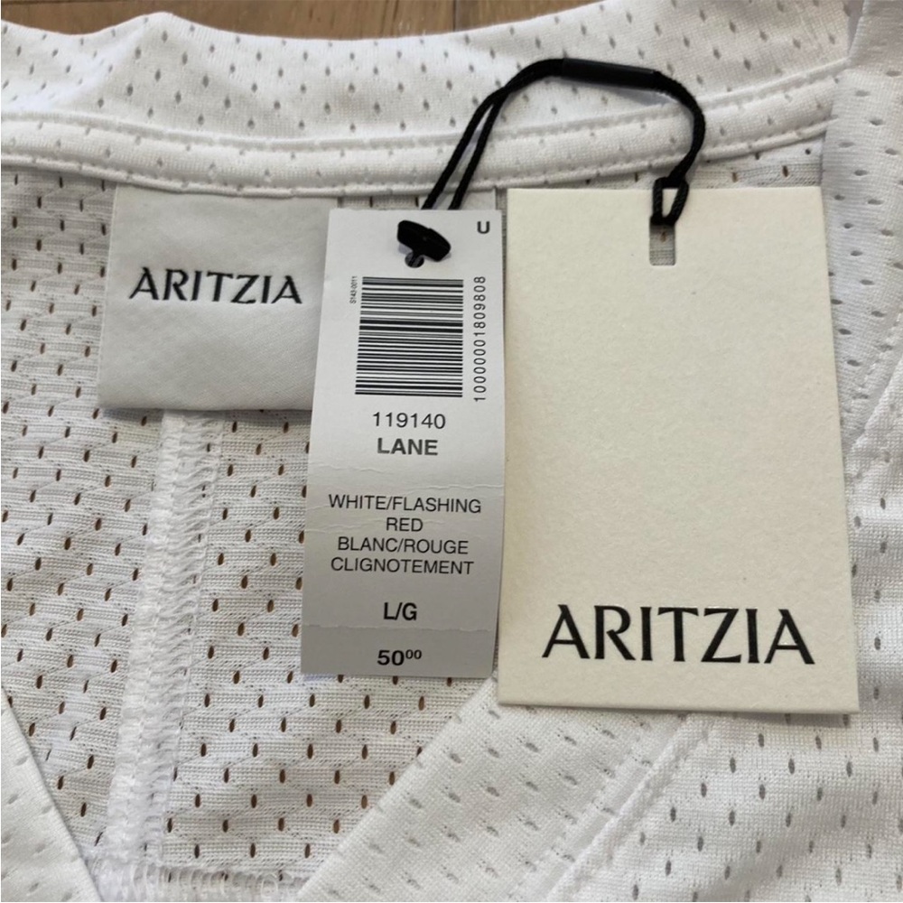 Aritzia Red and White Mesh Jersey Top - Picture 3 of 5